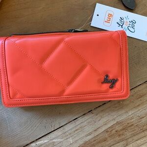 lug surrey satin lux rfid wallet- papaya NWT